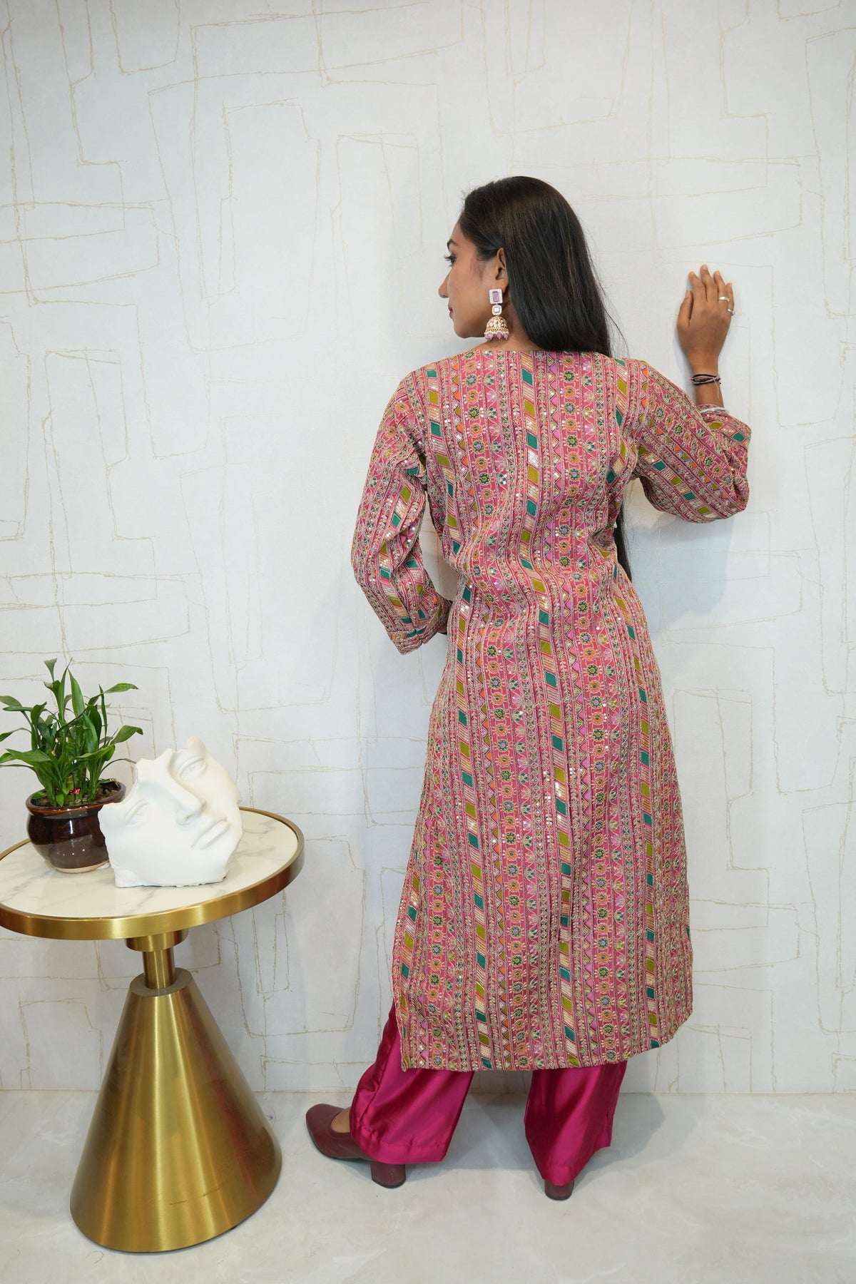 Purple & Pink Ethnic Kurti-Pant Set