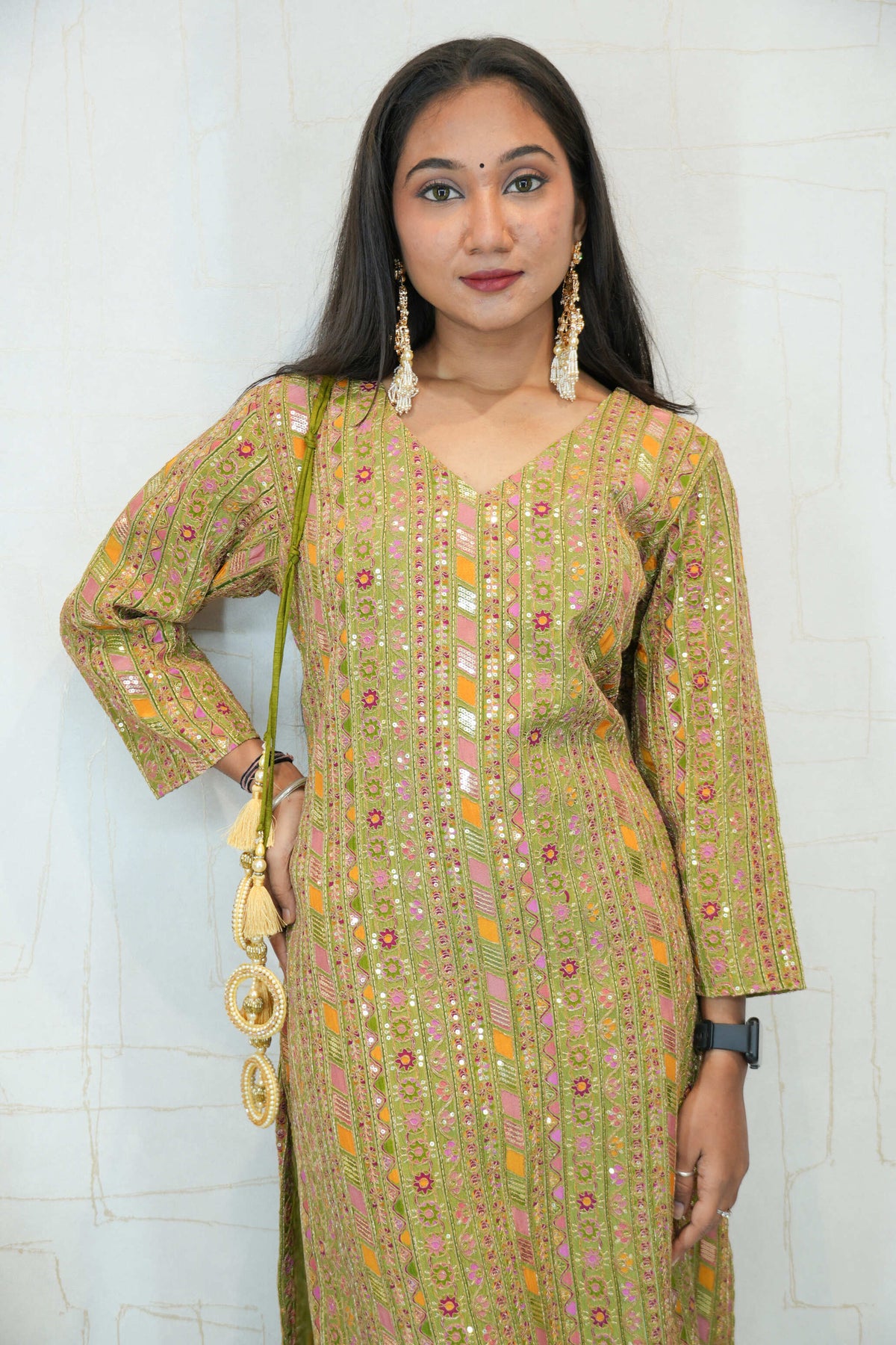 Olive Green Ethnic Kurti-Pant Set