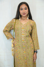Olive Green Ethnic Kurti-Pant Set