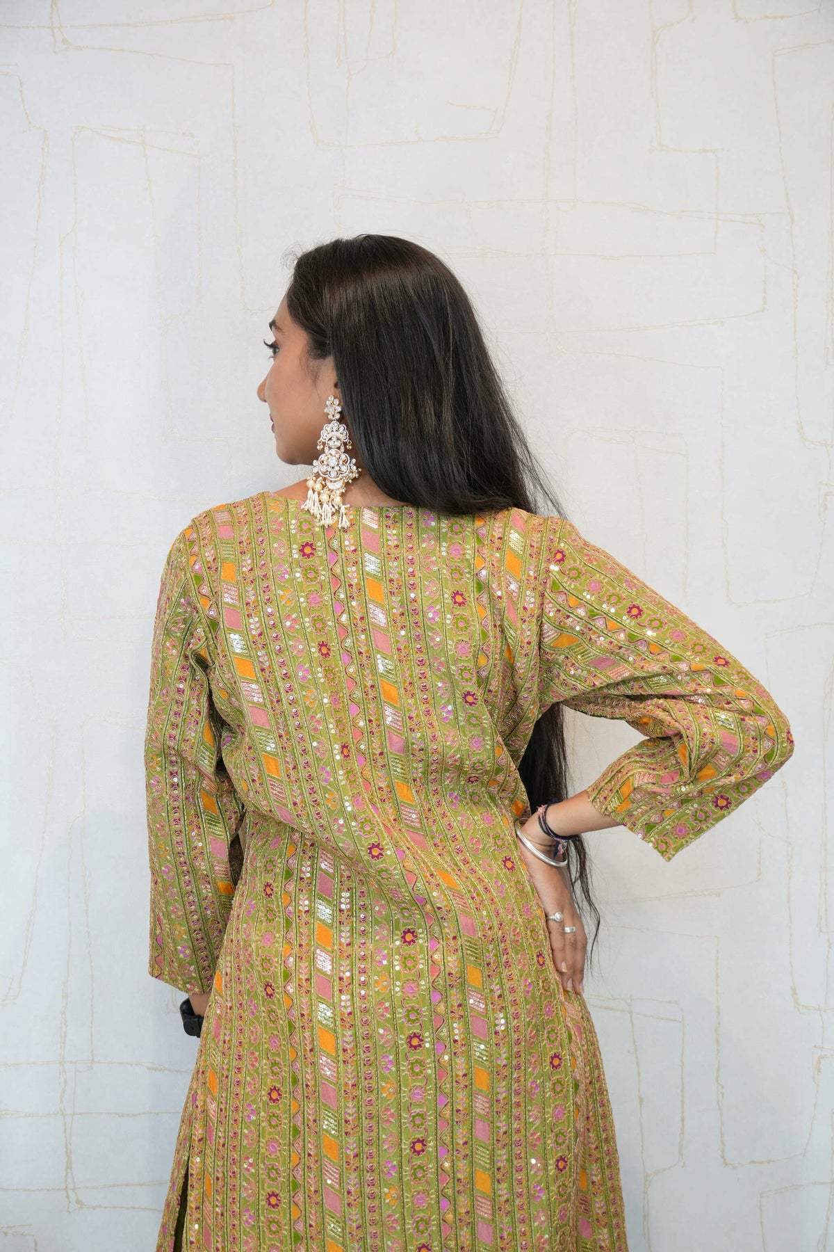 Olive Green Ethnic Kurti-Pant Set