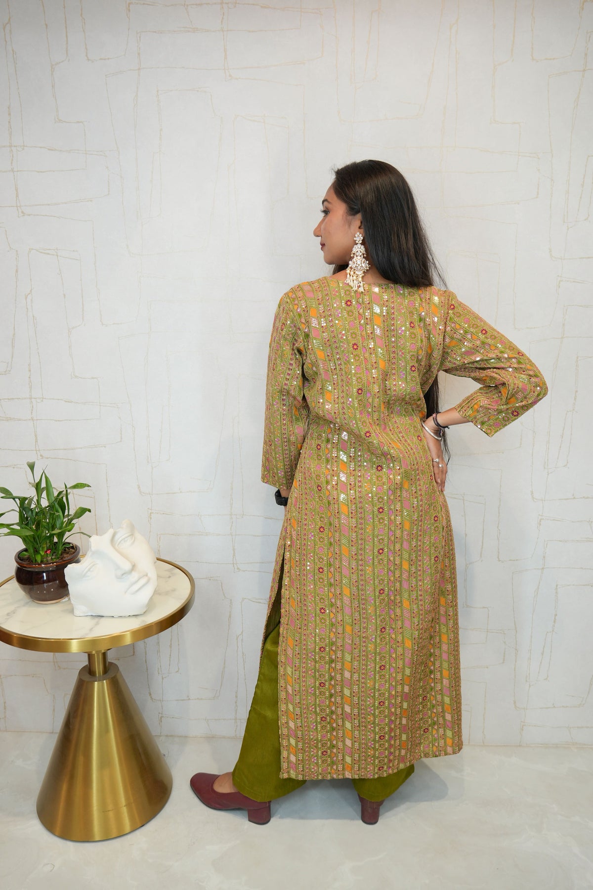 Olive Green Ethnic Kurti-Pant Set