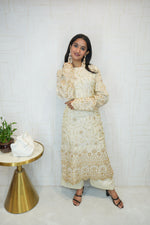 Cream and Gold Embroidered Ethnic Kurti