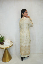 Cream and Gold Embroidered Ethnic Kurti