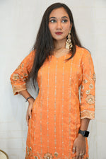 Orange Embroidered Ethnic Kurti