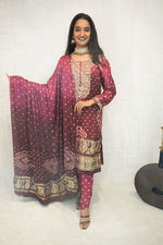 Maroon Handcrafted Luxurious Bandhani Suit Set