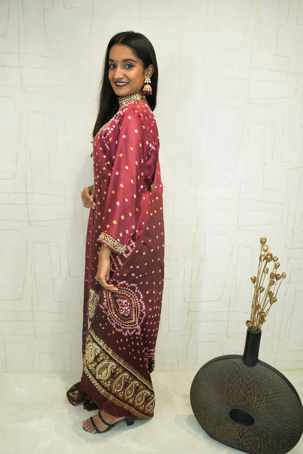Maroon Handcrafted Luxurious Bandhani Suit Set