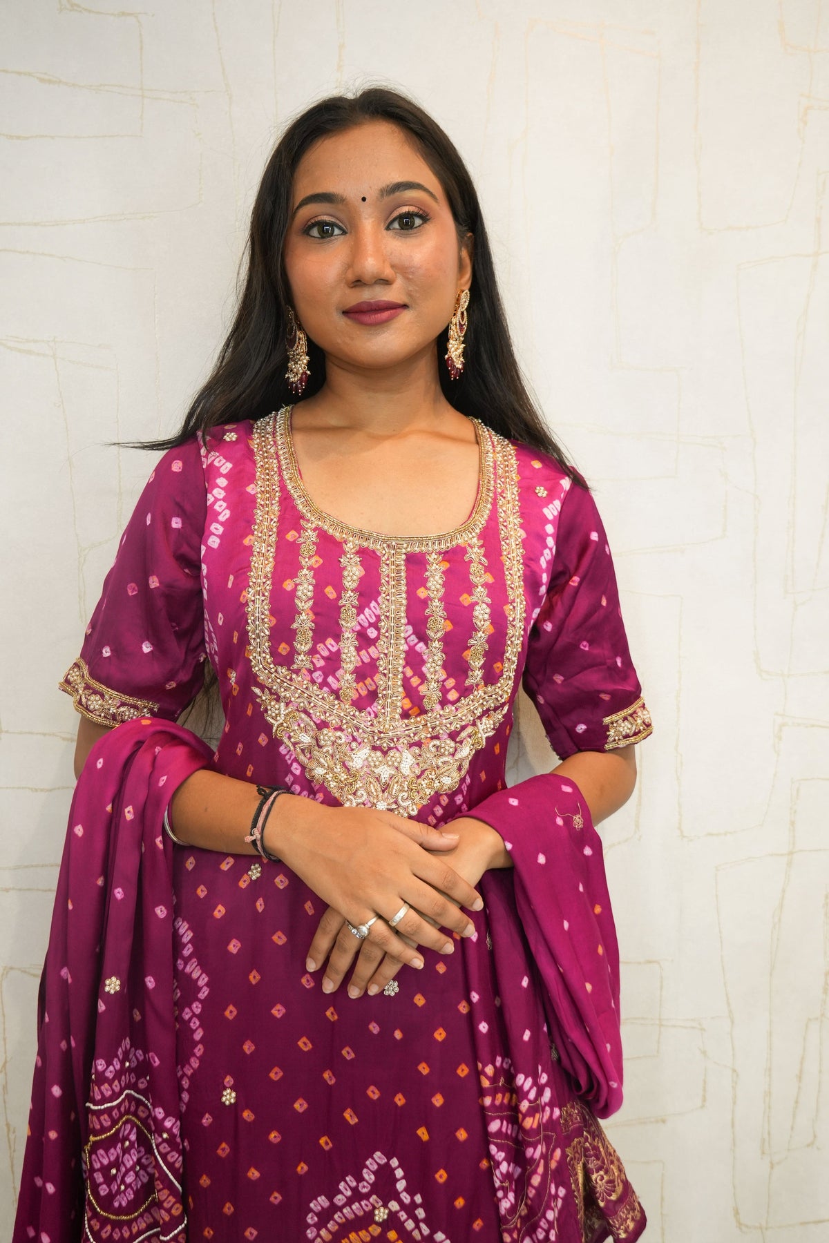 Deep Pink Handcrafted Luxurious Bandhani Suit Set