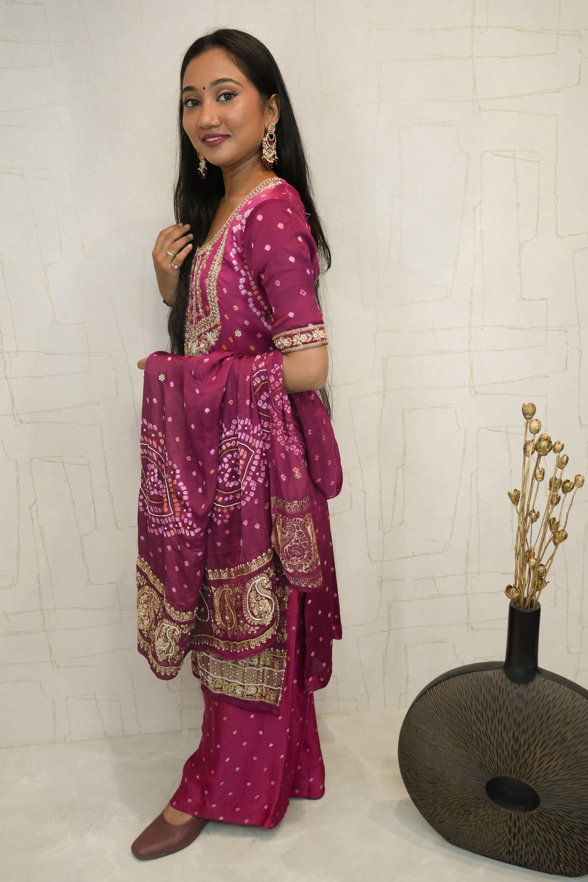 Deep Pink Handcrafted Luxurious Bandhani Suit Set