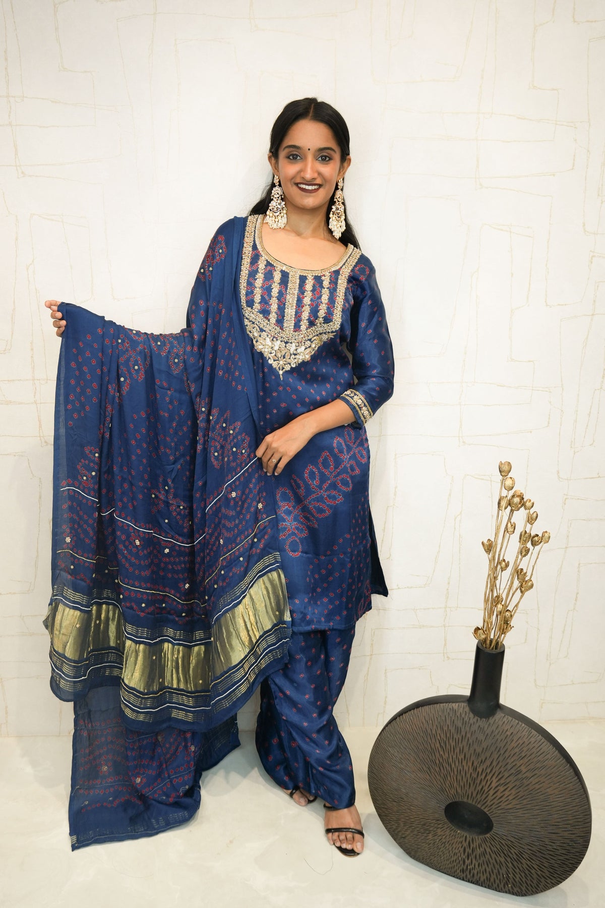 Deep Royal Blue Handcrafted Luxurious Bandhani Suit Set