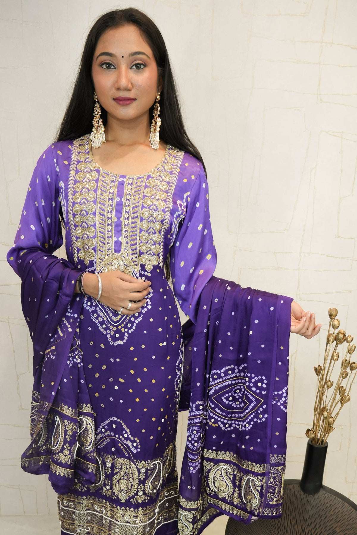Royal Purple Handcrafted Luxurious Bandhani Suit Set