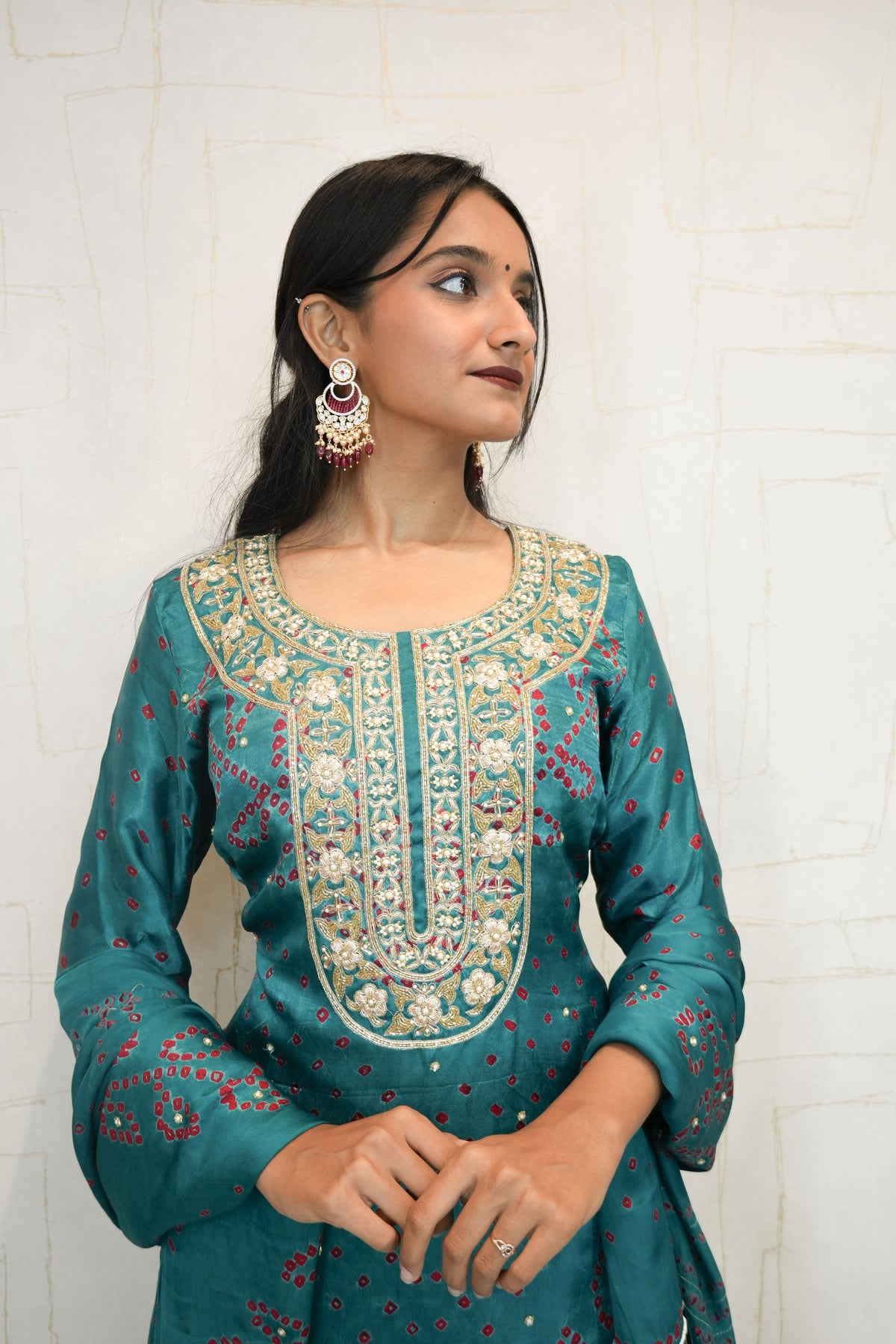 Deep Teal Handcrafted Luxurious Bandhani Suit Set