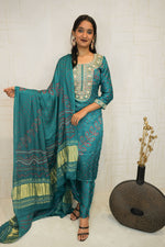 Deep Teal Handcrafted Luxurious Bandhani Suit Set