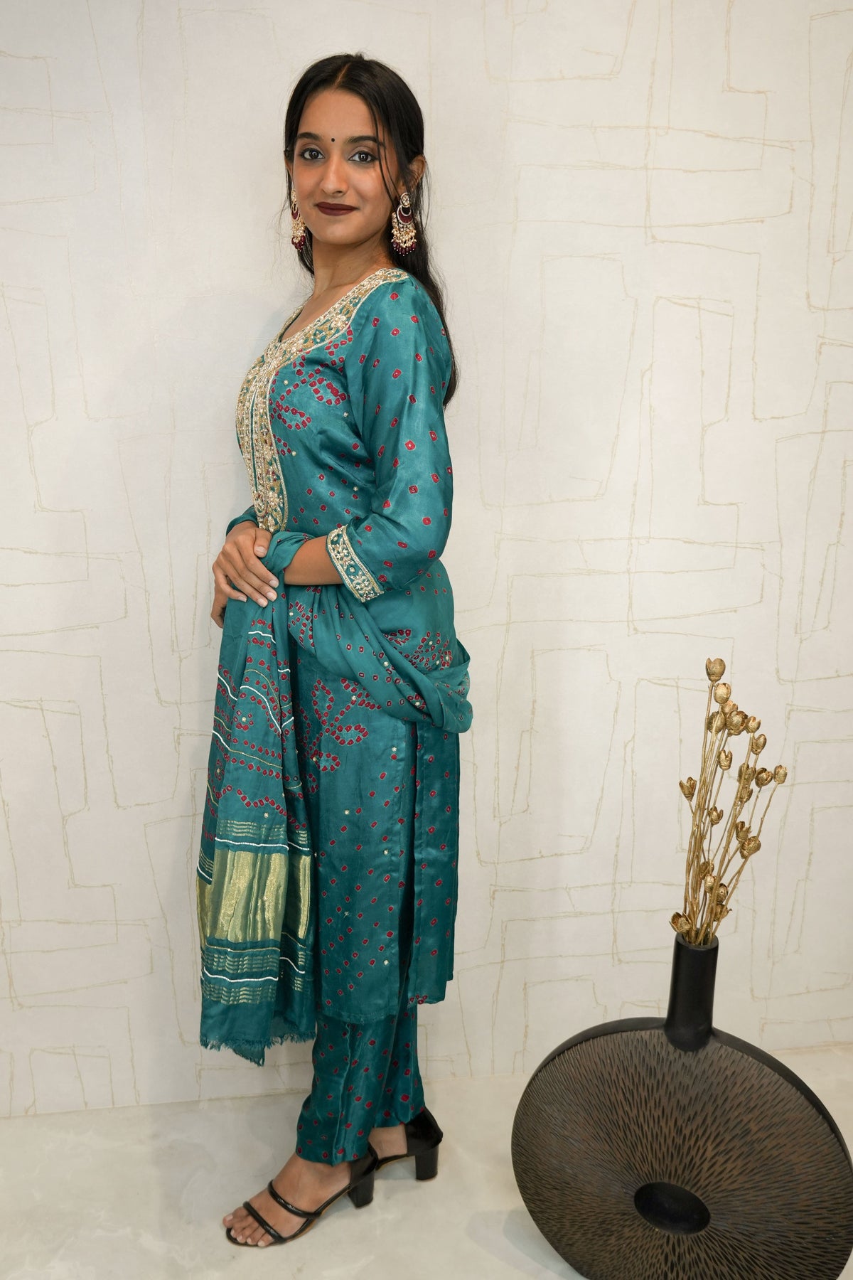 Deep Teal Handcrafted Luxurious Bandhani Suit Set