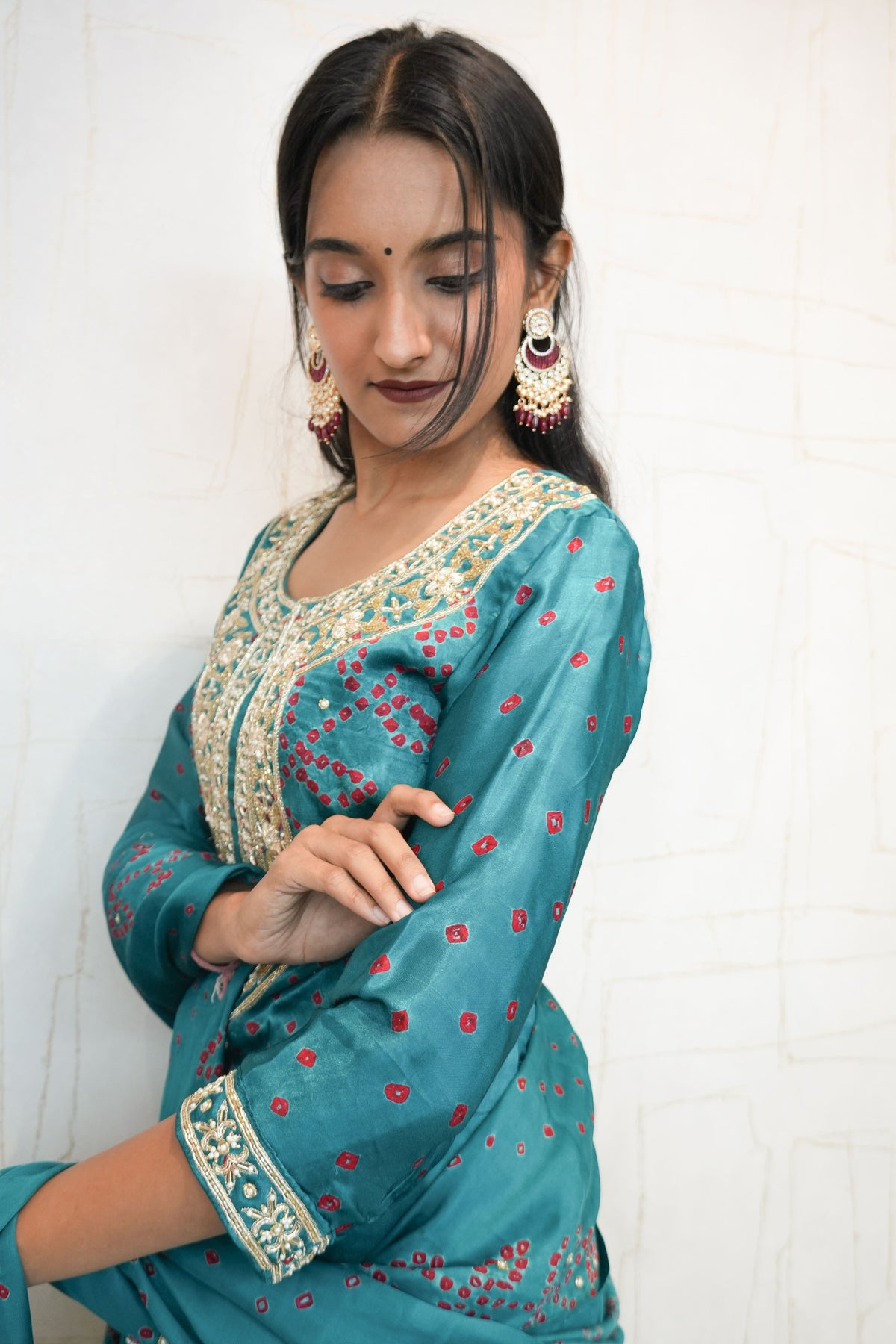Deep Teal Handcrafted Luxurious Bandhani Suit Set