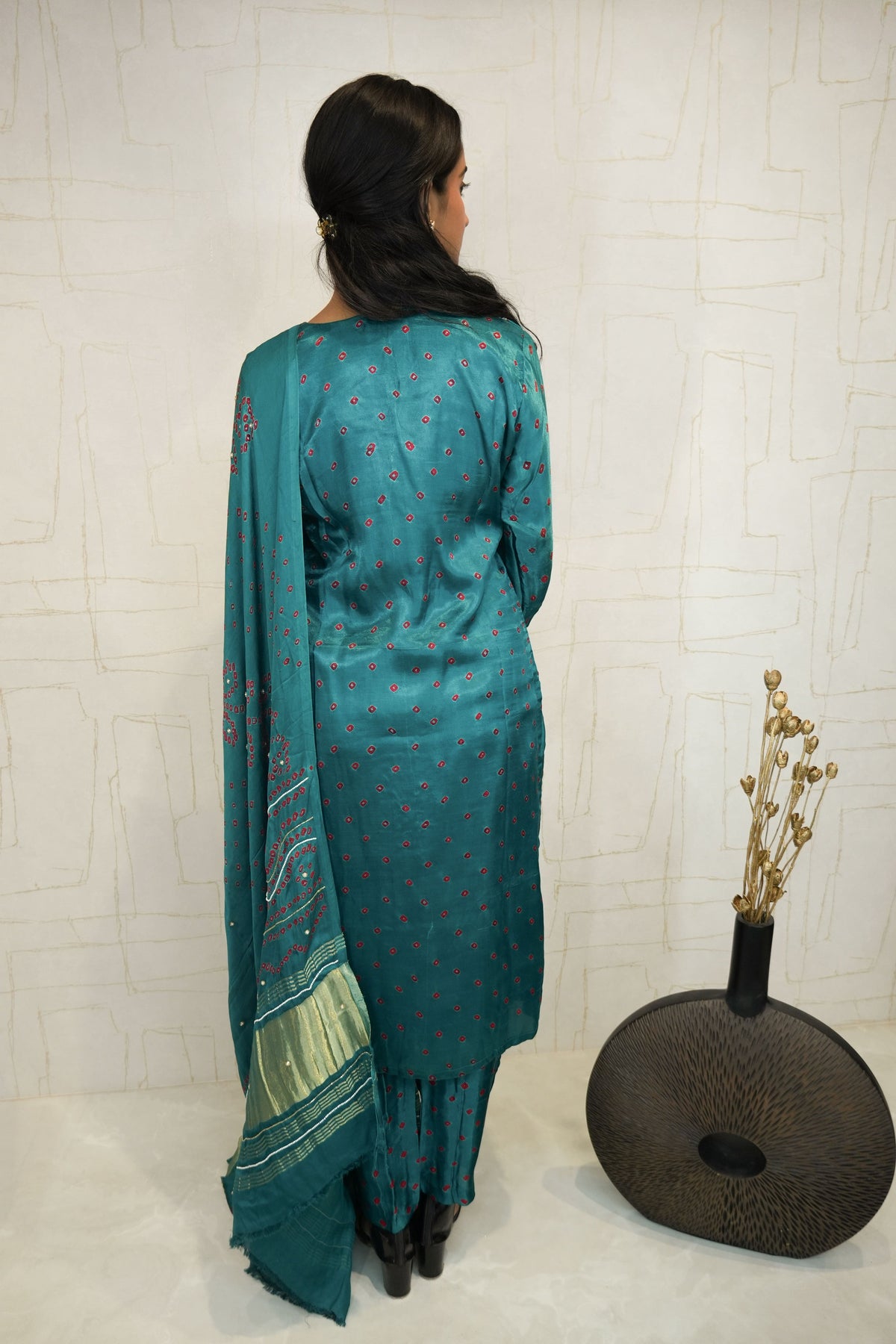 Deep Teal Handcrafted Luxurious Bandhani Suit Set