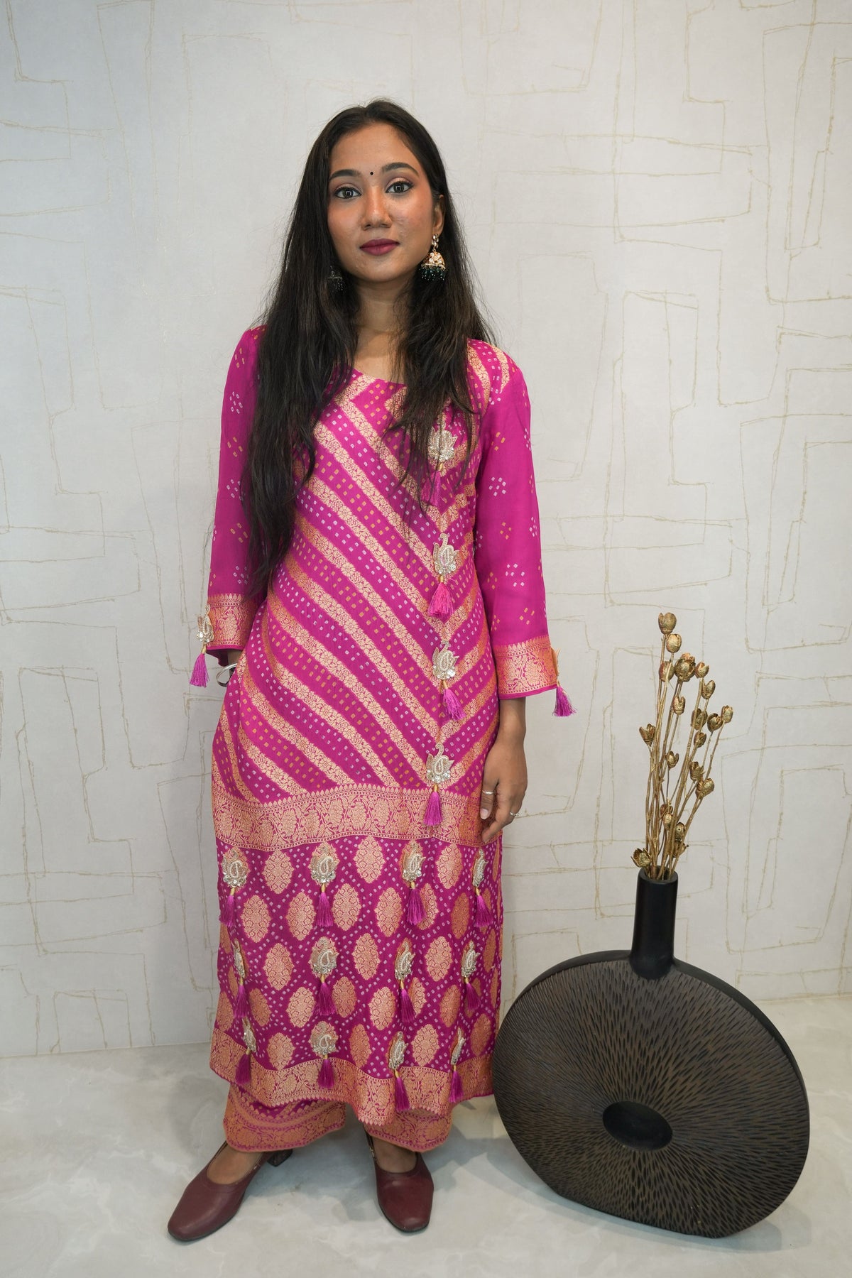 Rich Rani Pink Handcrafted Bandhani Suit Set