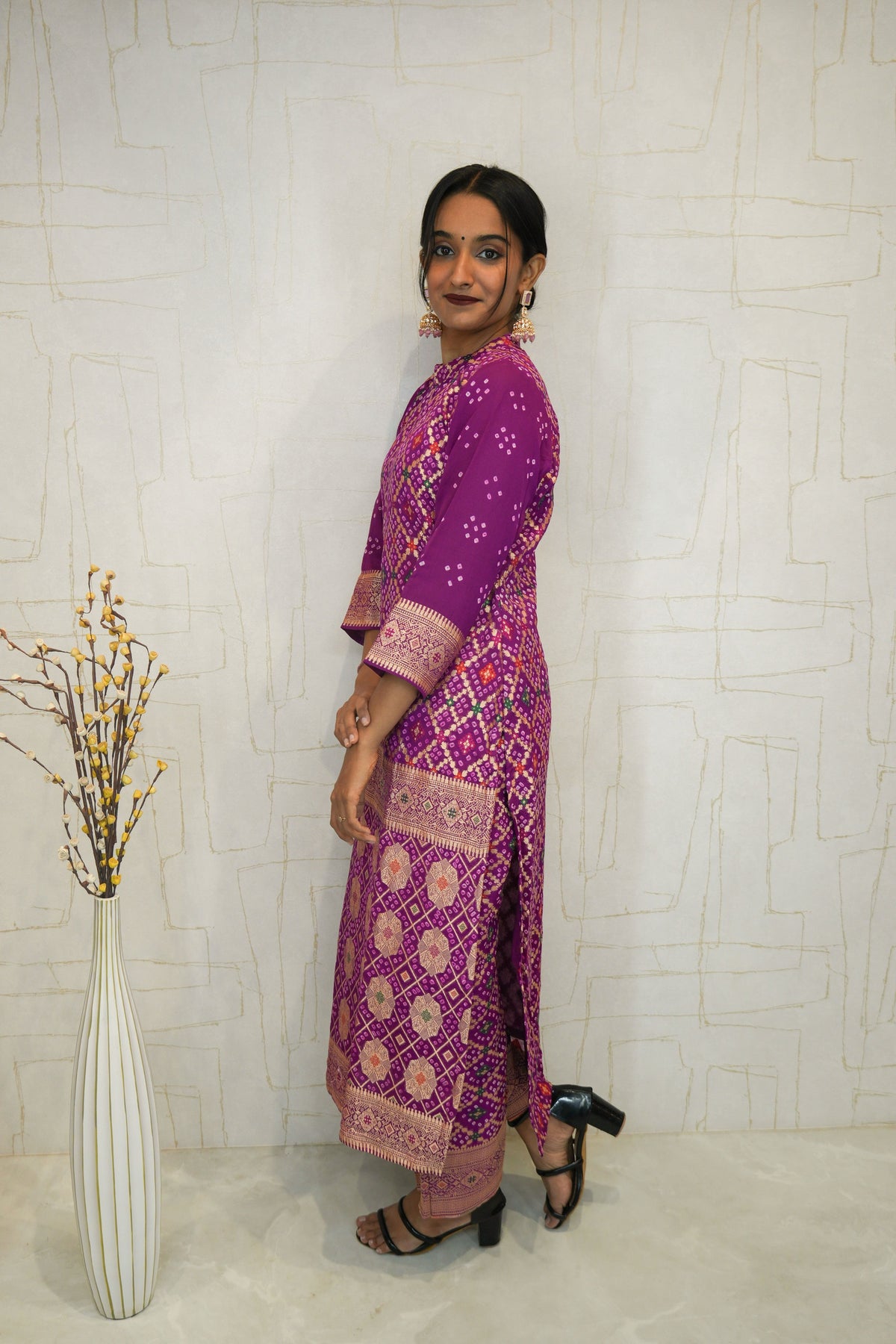 Rich Purple Handcrafted Bandhani Suit Set