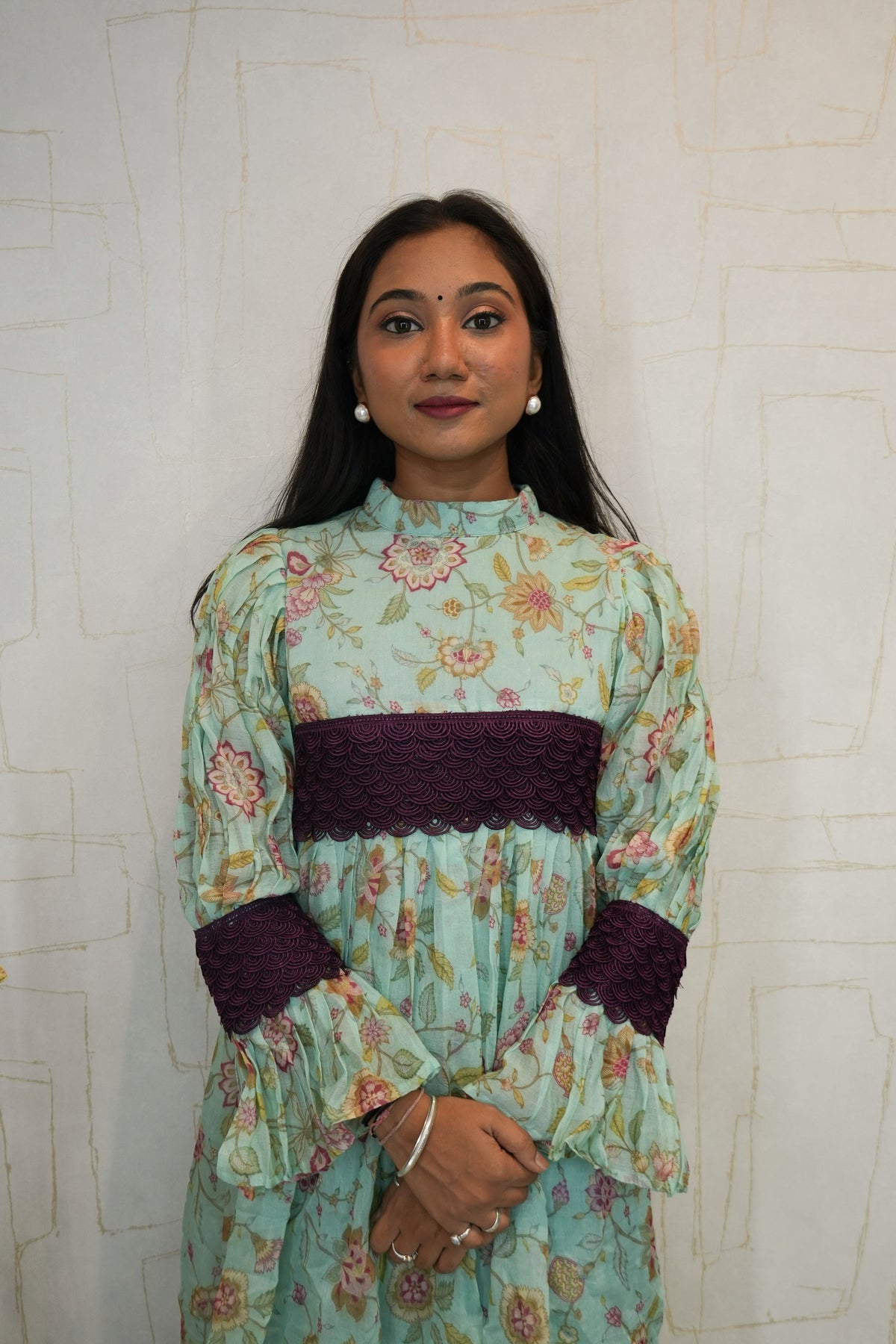 Floral Anarkali Kurta with Lace Detailing