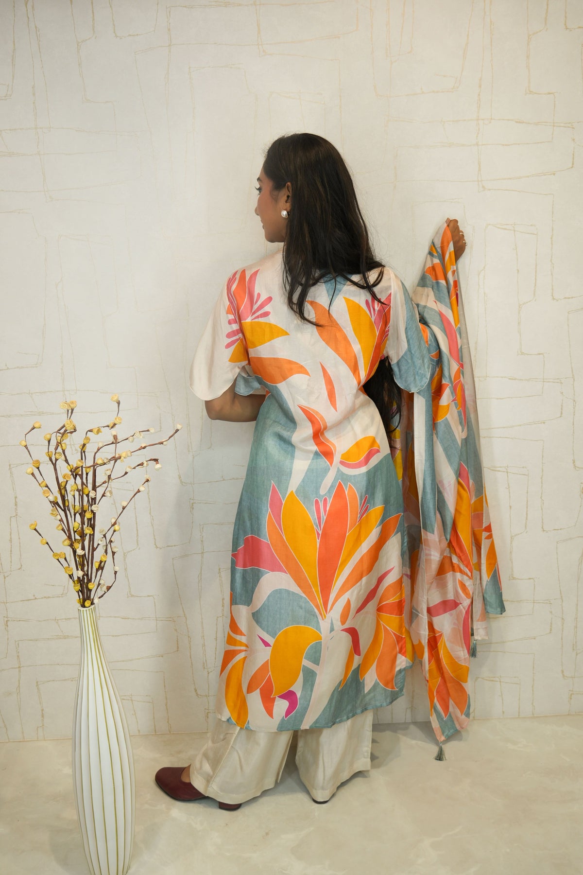 Off-White Kurta Set with Dupatta