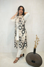 Embroidered Lace Long Shrug with Kurta and Pants (3-Piece)