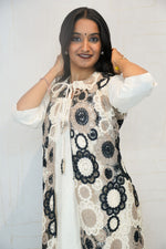 Embroidered Lace Long Shrug with Kurta and Pants (3-Piece)