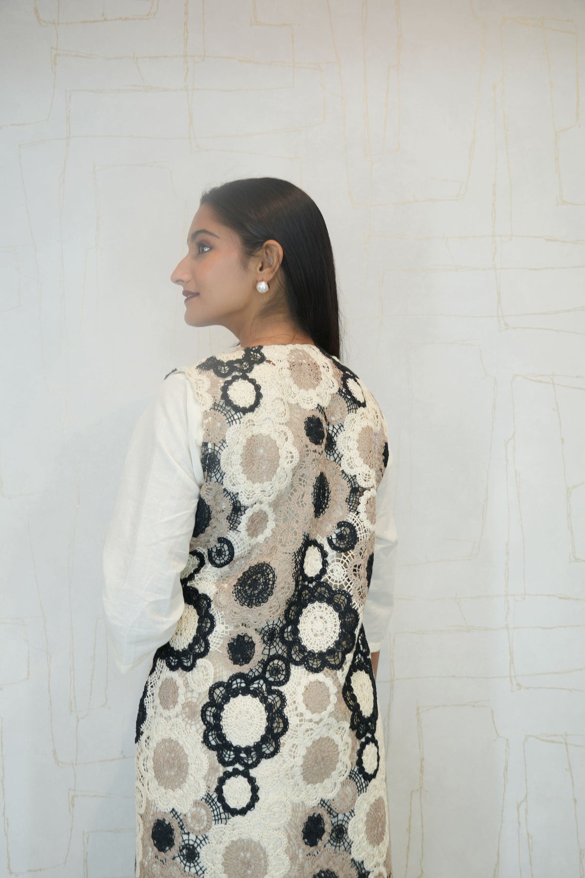 Embroidered Lace Long Shrug with Kurta and Pants (3-Piece)