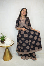 Cotton Linen Stitched Anarkali Gown(Black)