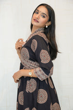 Cotton Linen Stitched Anarkali Gown(Black)