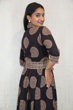 Cotton Linen Stitched Anarkali Gown(Black)