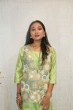 Pastel Green 3-Piece Sharara Set with Crochet Lace Overlay