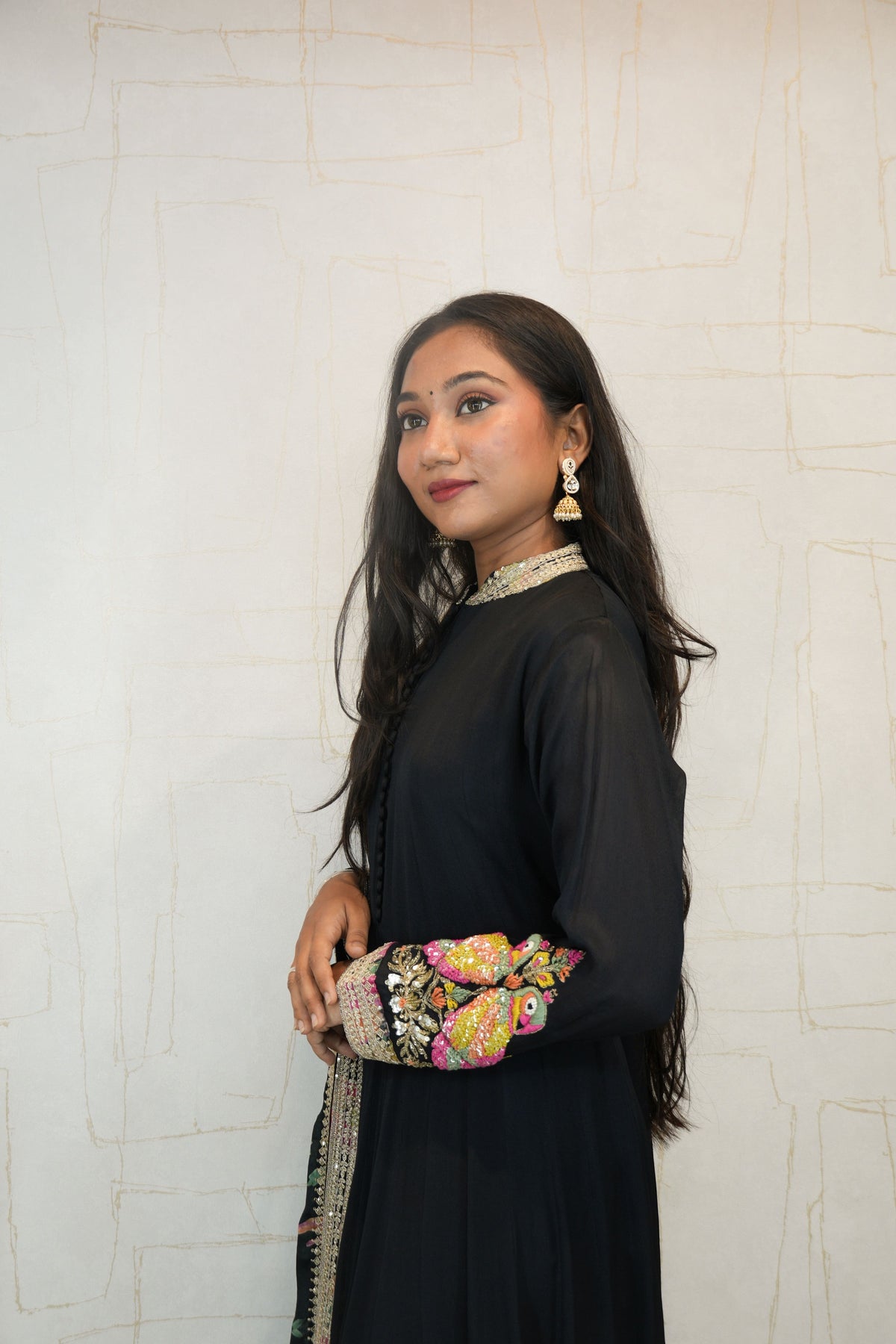 Parrot Embroidered Anarkali Suit with Dupatta