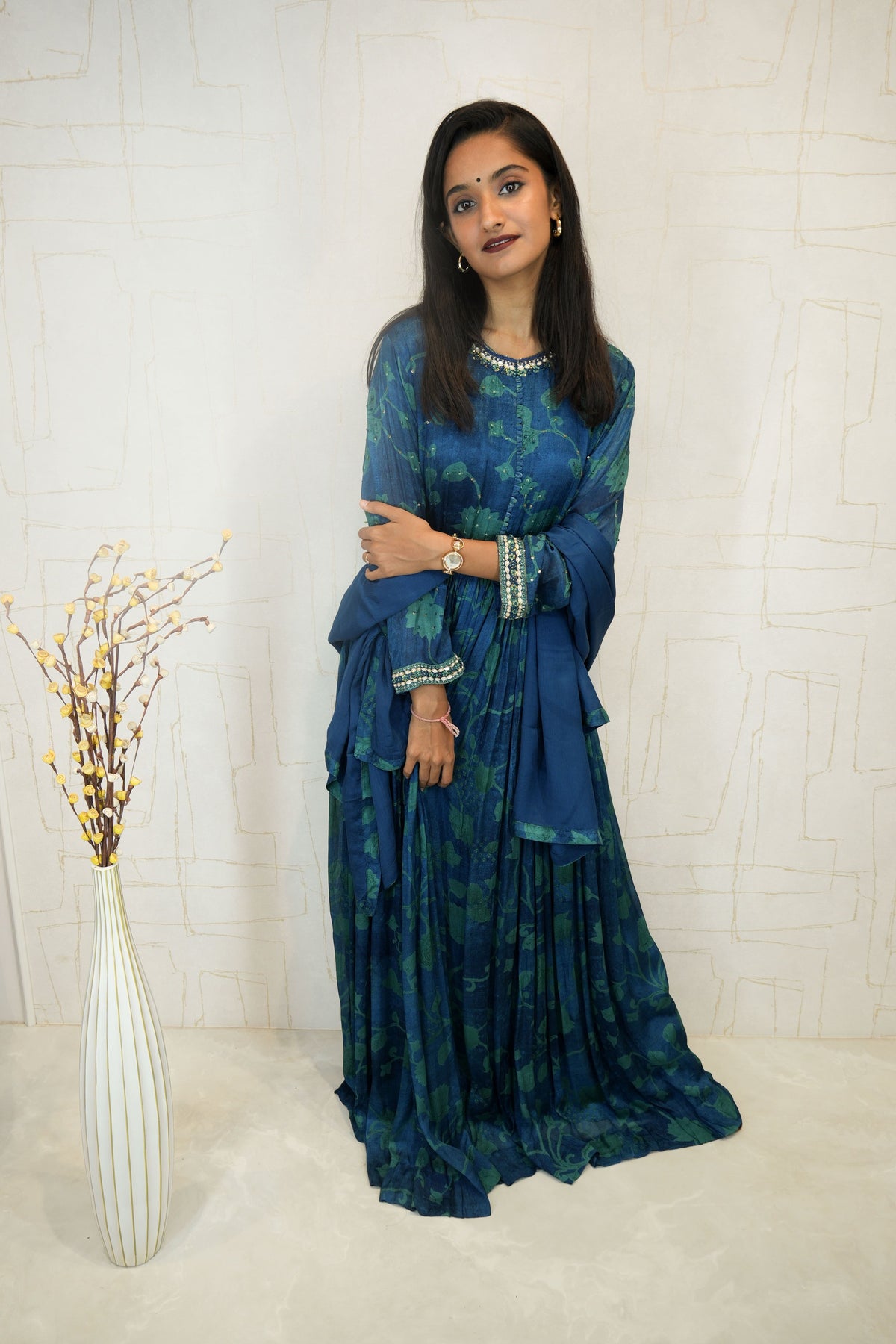 Deep Teal Blue Royal Anarkali Dress