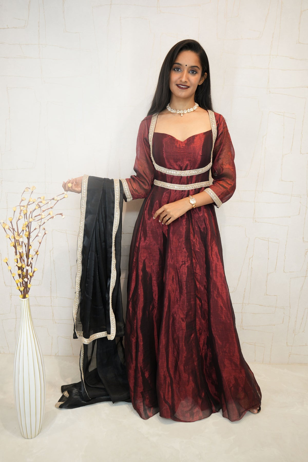 Maroon Gown with Dupatta