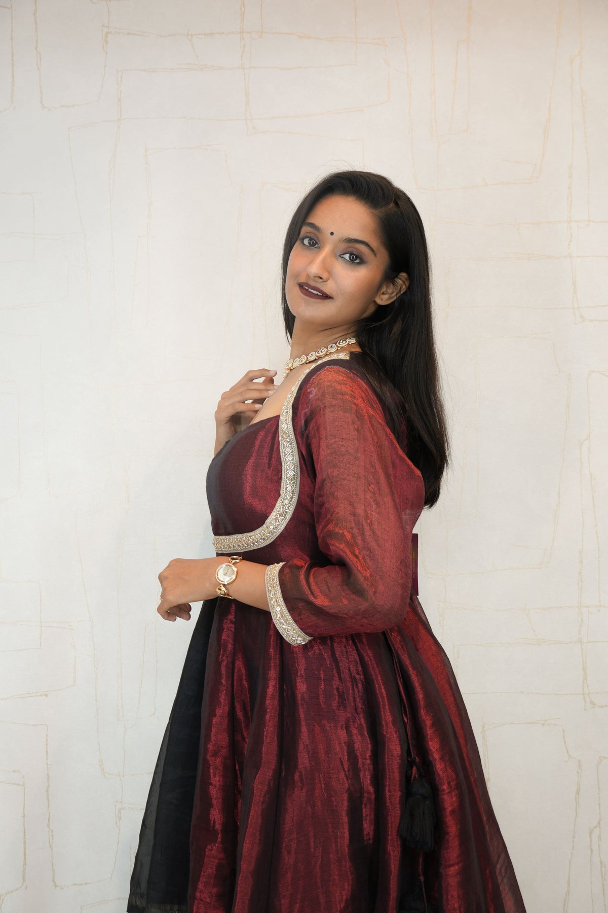 Maroon Gown with Dupatta