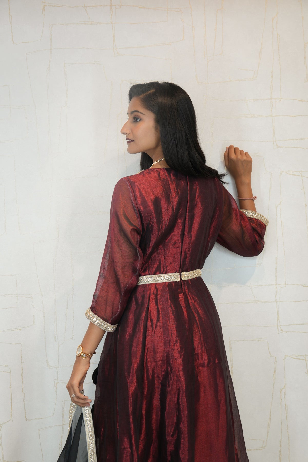 Maroon Gown with Dupatta