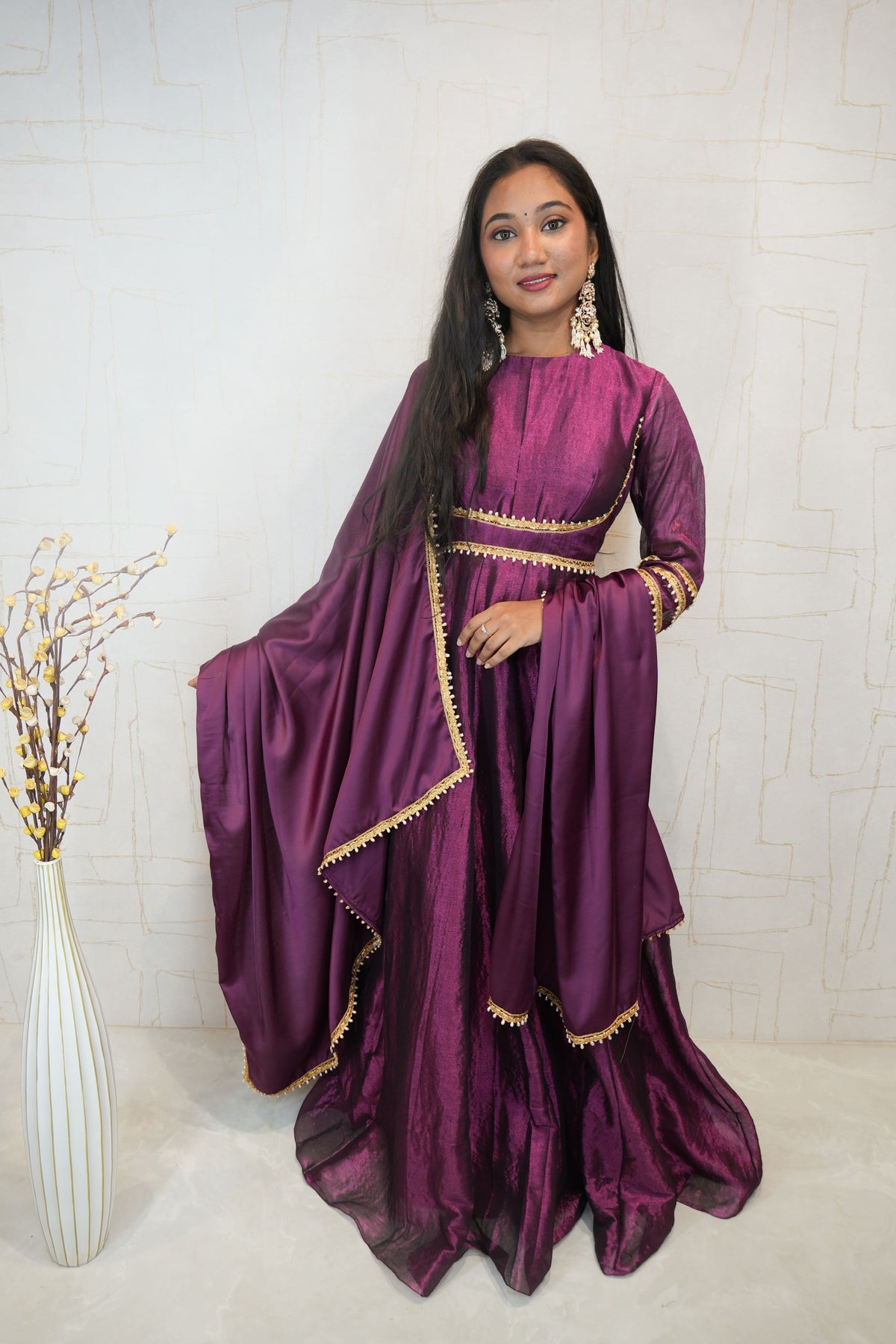 Royal Purple Embellished Anarkali Gown with Dupatta