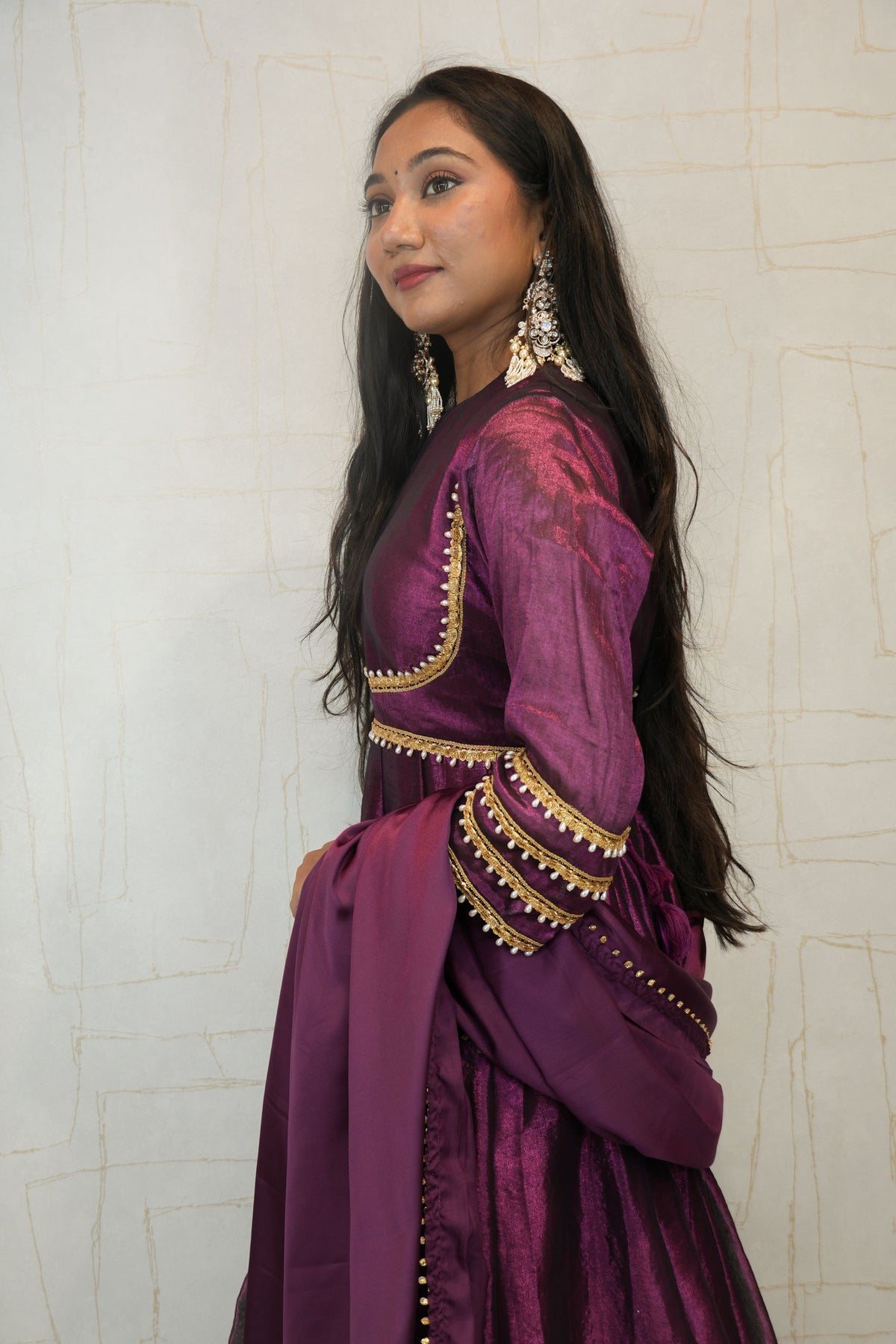 Royal Purple Embellished Anarkali Gown with Dupatta