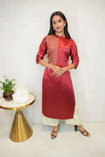 Women Embroidered Cotton Blend A-line Kurta(Maroon)