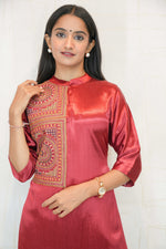 Women Embroidered Cotton Blend A-line Kurta(Maroon)