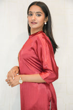 Women Embroidered Cotton Blend A-line Kurta(Maroon)