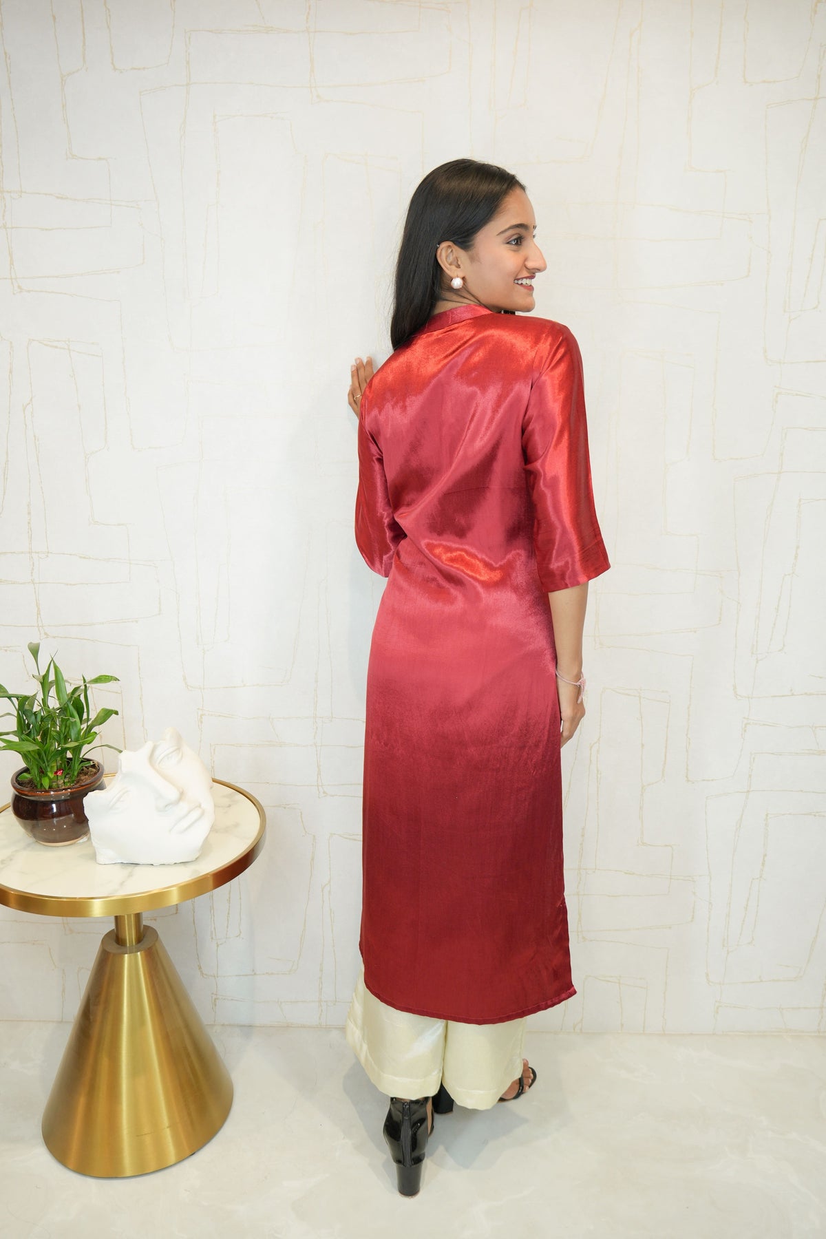 Women Embroidered Cotton Blend A-line Kurta(Maroon)