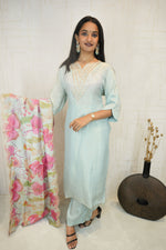 Sky Blue Kurta Set with Floral Dupatta
