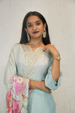 Sky Blue Kurta Set with Floral Dupatta