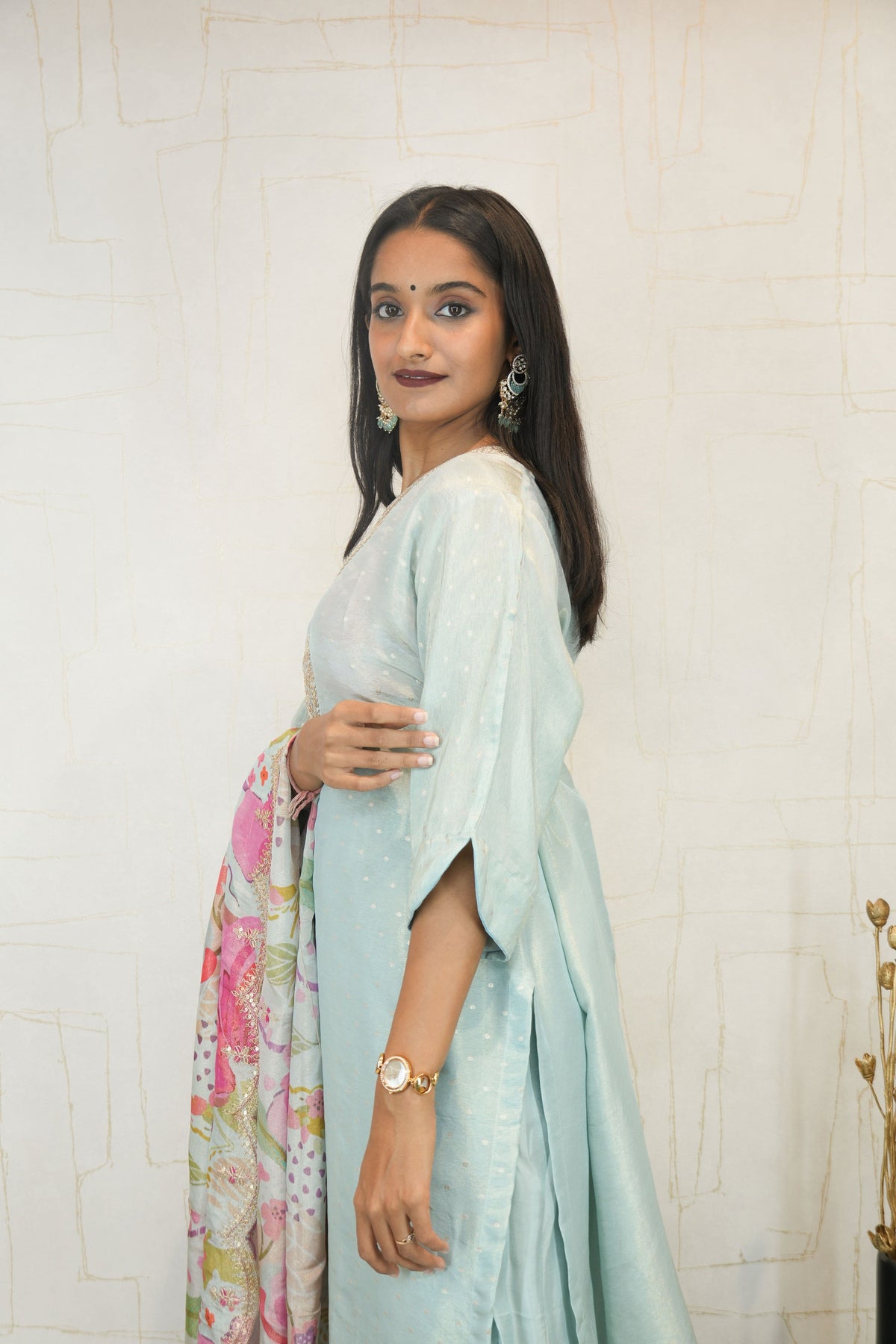 Sky Blue Kurta Set with Floral Dupatta