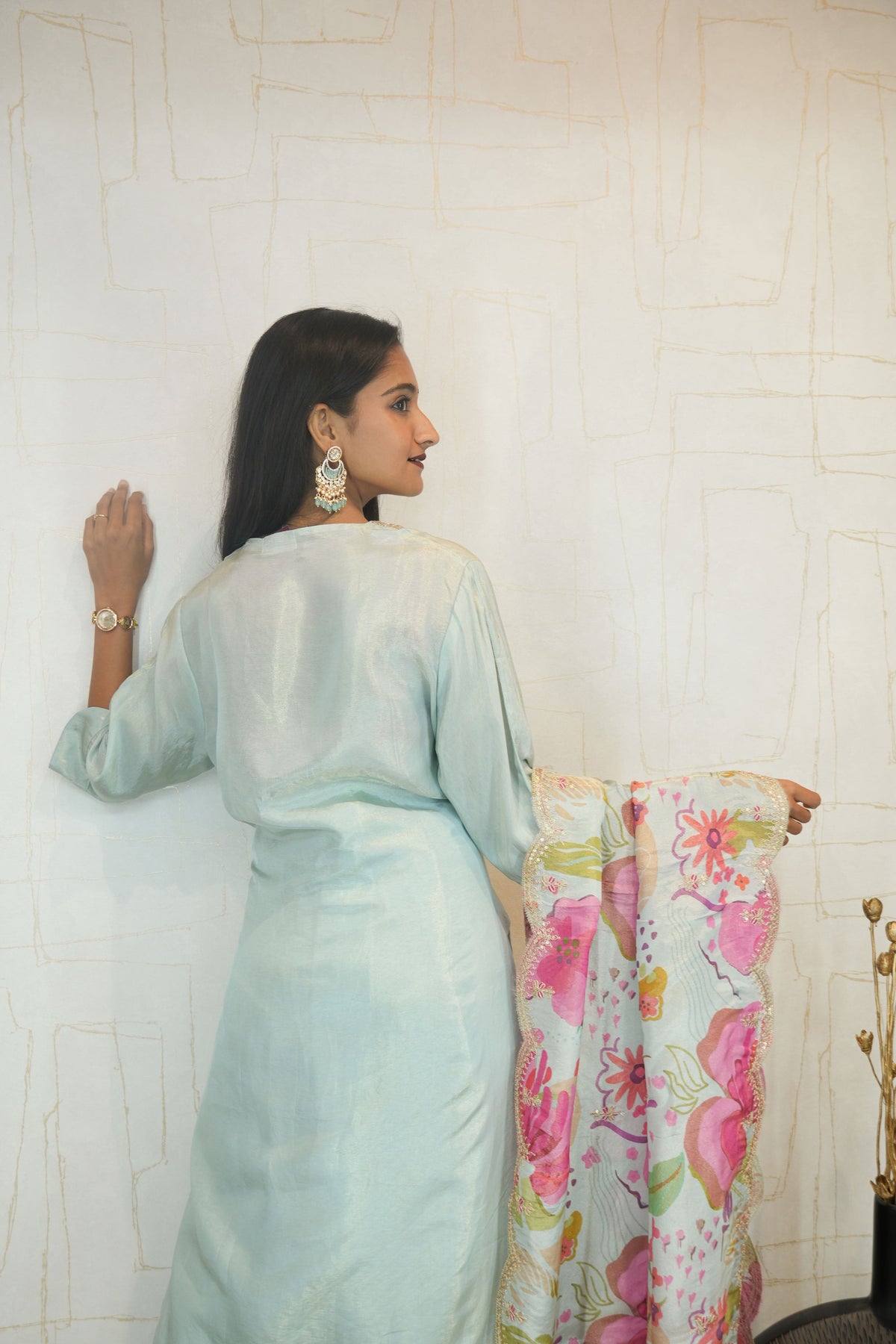 Sky Blue Kurta Set with Floral Dupatta