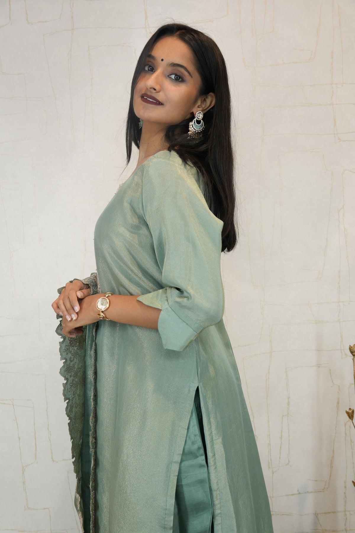 Sage Green Embroidered Suit Set