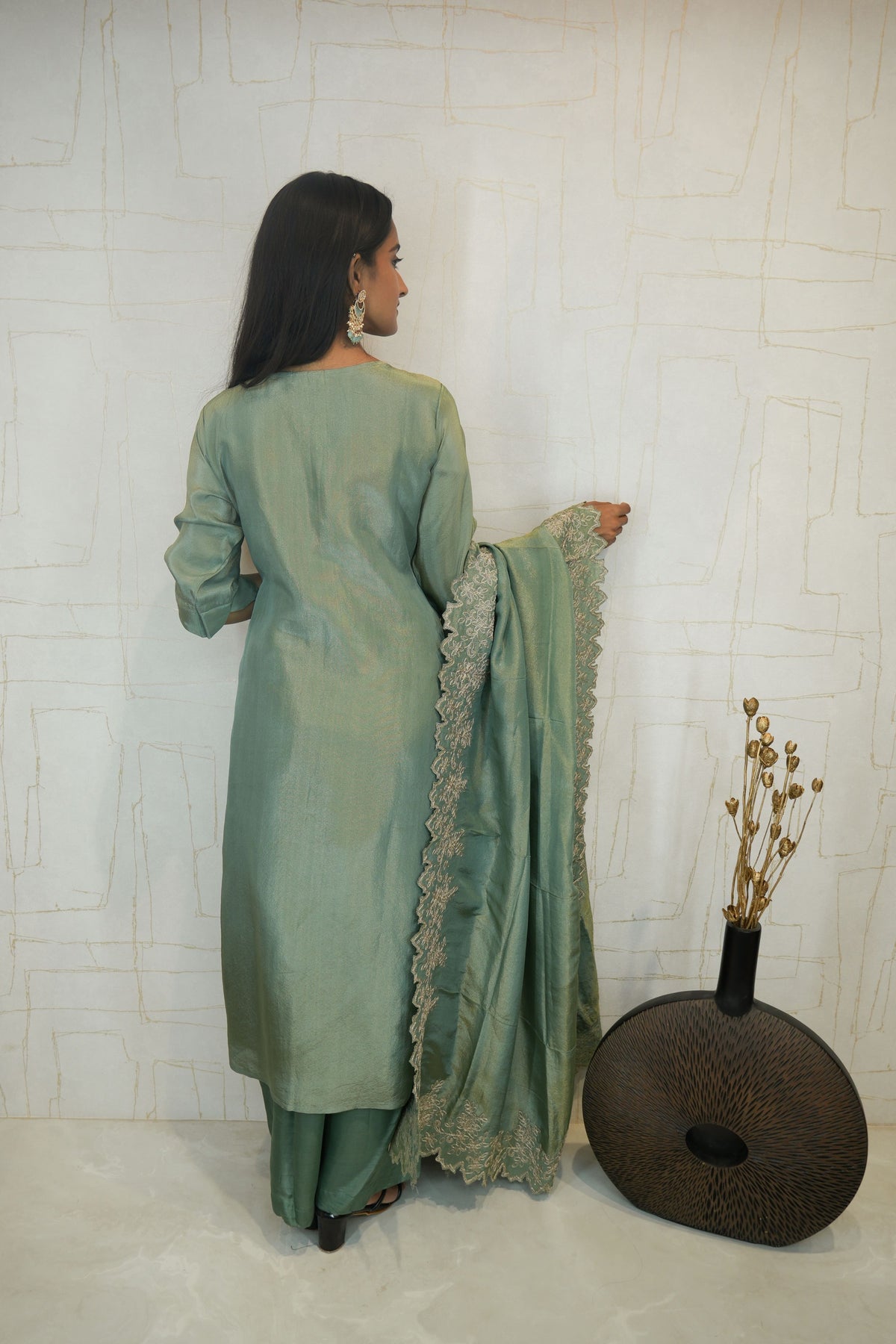 Sage Green Embroidered Suit Set