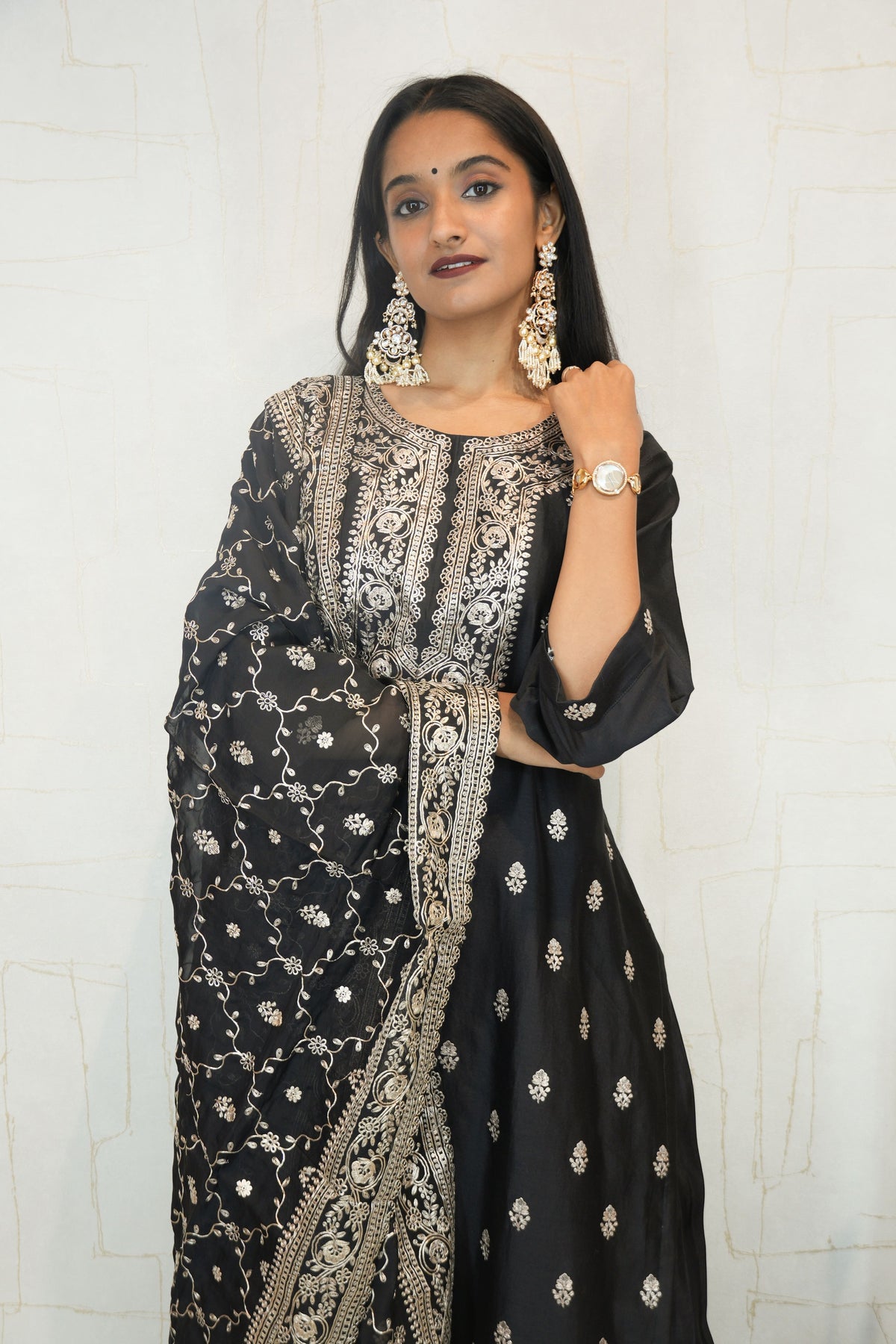 Midnight Black Embroidered Kurta Set with Dupatta