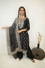 Midnight Black Embroidered Kurta Set with Dupatta
