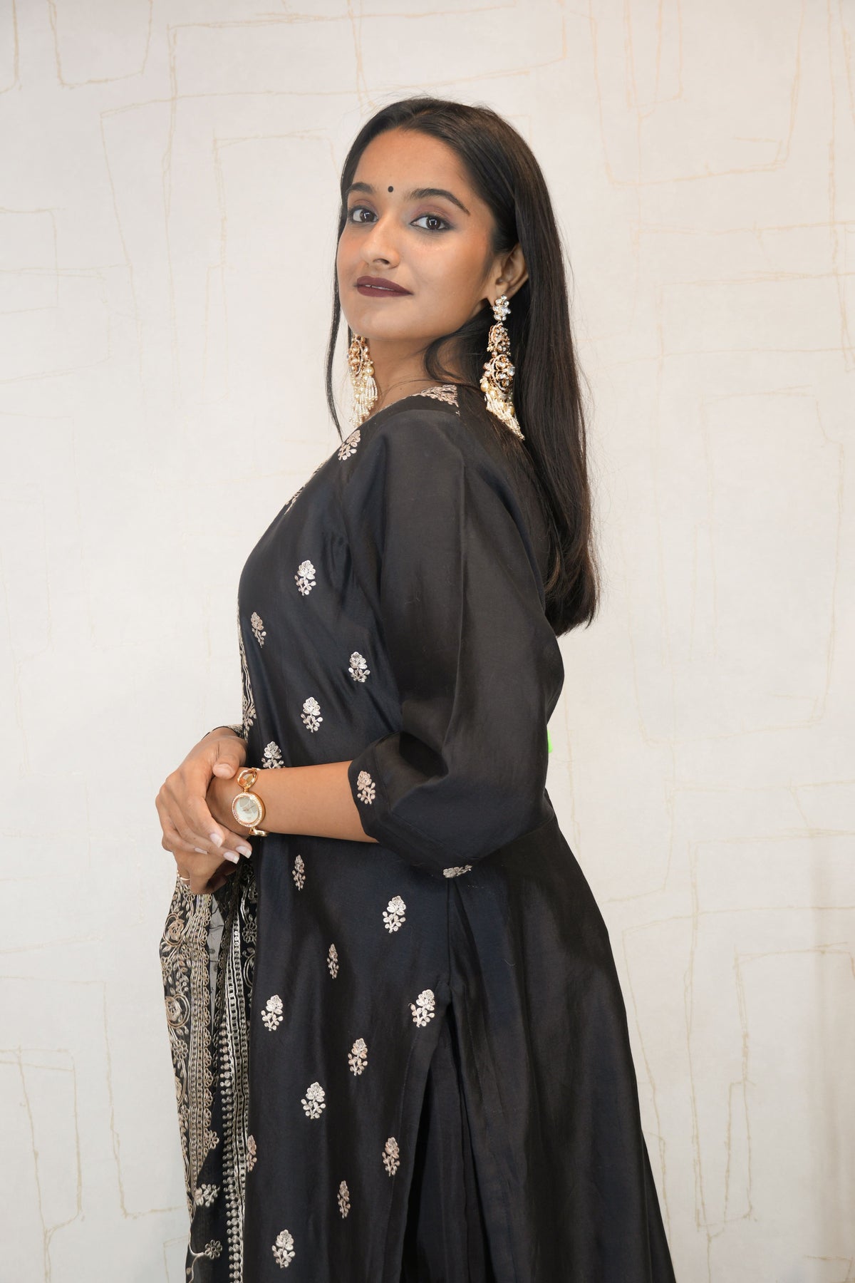 Midnight Black Embroidered Kurta Set with Dupatta